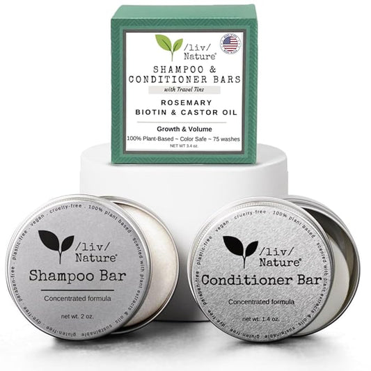 Shampoo Bar and Conditioner with Travel Tins | Rosemary, Biotin, Castor Oil | Growth, Volume, Thickening | For Thinning Hair | USA 2-pk-Velvo Beauty