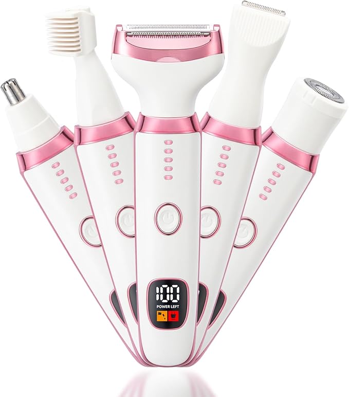 Electric Razor for Women 5 in 1 Rechargeable Painless Body Razors and Facial Hair Remover for Bikini Leg Body Face Underarm-Velvo Beauty