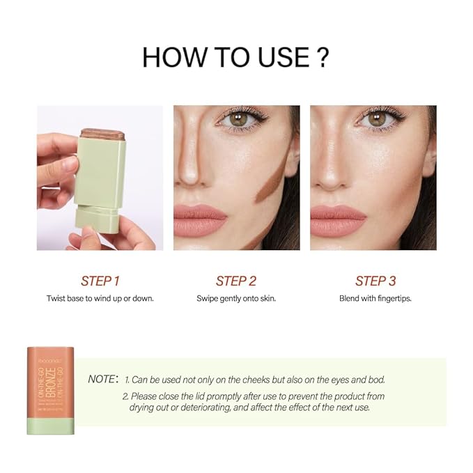 Cream Contour Stick,Multi-Use On The Go Bronzer Stick,Long-lasting Highlight Stick,Glow Bronzer Stick for Face,Lightweight and Blendable Contour Stick for Women (02# Soft Glow)-Velvo Beauty