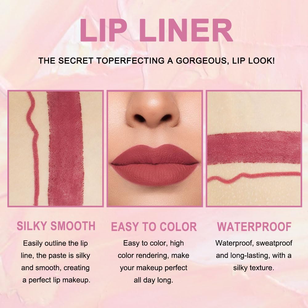 Kaely 2-in-1 Mauve Red Lip Liner & Lipstick Set Kit for Women, Matte Lips Kit with Lip Liner Lip Stains Long Lasting Waterproof 24 Hour Lipstick and Lip Liners Combo Lipliners Pencil Set 13-Velvo Beauty