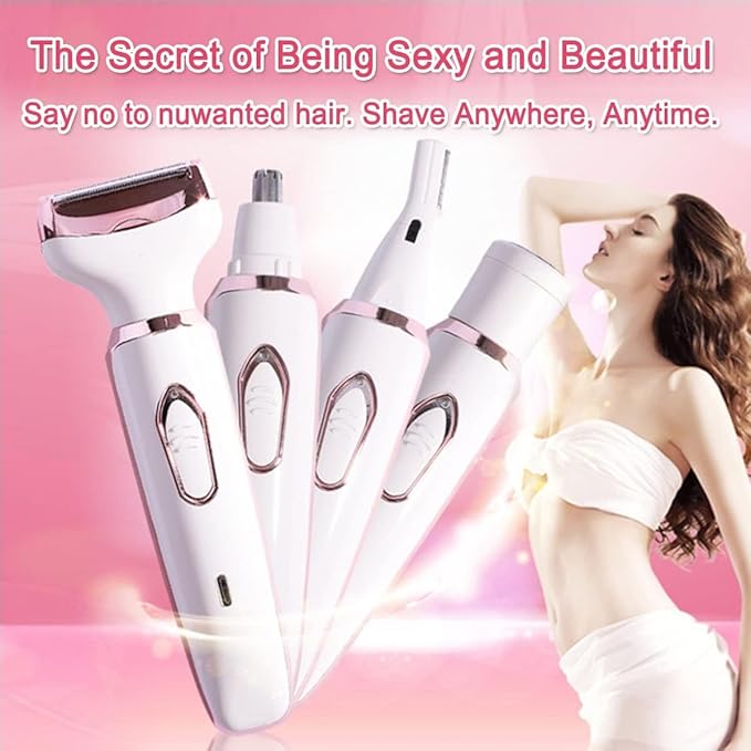 Bikini Trimmer for Women, Electric Razor Hair Shaver for Face Nose Eyebrow Beard Mustache Arm Leg Armpit Bikini, Replaceable Lady Facial Razor, Painless Rechargeable 4 in 1 Women Body Shaver for Trip-Velvo Beauty