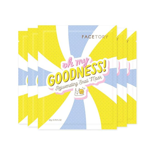 FACETORY K Beauty Face Mask Skin Care - OH MY GOODNESS REJUVENATING SNAIL Sheet Mask with Snail Essence & Hyaluronic Acid | Seal in Moisture (5 Pack)-Velvo Beauty