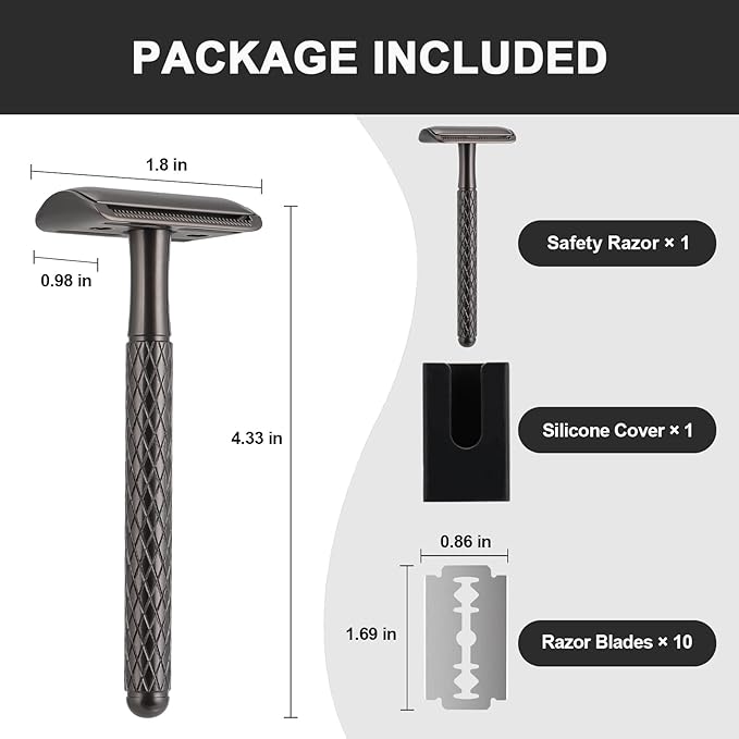 Single Blade Safety Razor for Men with Silicone Cover & 10 Blades Double Edge Safety Razor for Travel Metal Eco-Friendly Reusable Razor for Shaving (Matte Black)-Velvo Beauty