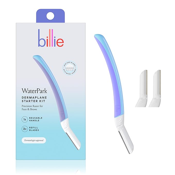 Billie - Dermaplane Starter Kit - Reusable Handle + 3 Refill Blades - Remove Facial Hair + Perfectly Shape Brows - Dermatologist-Approved - WaterPark-Velvo Beauty