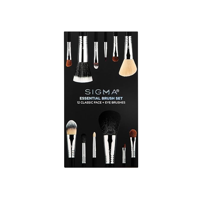 Sigma Beauty Essential Makeup Brushes Set – Professional Grade Makeup Brush Set with Premium Fibers and Sleek, Durable Handles for Face & Eyes, Includes 12 CK001 Black Makeup Brushes-Velvo Beauty