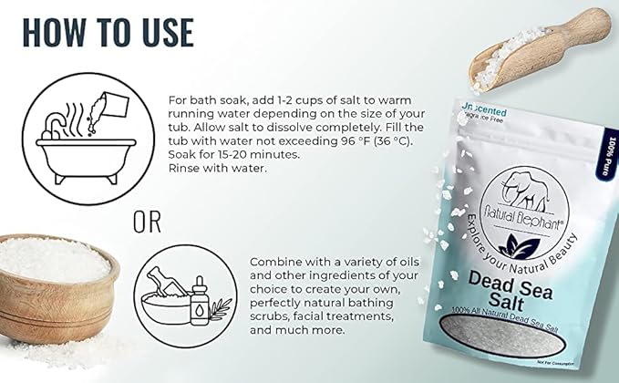 Natural Elephant Dead Sea Bath Salt | 1 Pound Bag (16oz) | 100% Natural and Pure| Fine Grain | Ideal for Baths and Soaks-Velvo Beauty