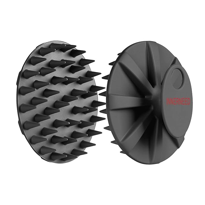 INNERNEED Scalp Care Massager Shampoo Brush, Wet & Dry Manual Head Scrubber Hair Washing, Soft Silicone Bristles, for Hair Growth, Dandruff Removal, Comfortable for All Hair Types (Black)-Velvo Beauty