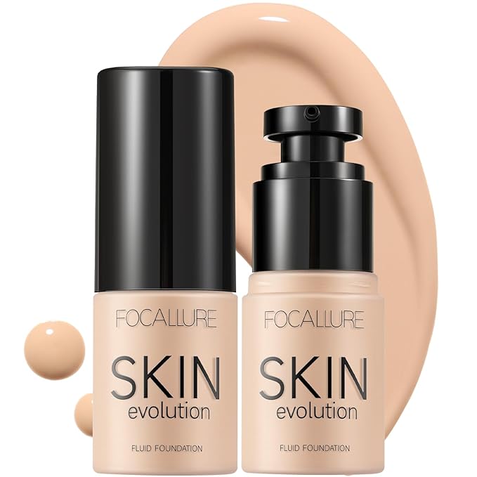 FOCALLURE 2 Pcs Liquid Foundation, Skin Evolution Foundation + Concealer, Full Coverage Foundation Makeup, Durable, Waterproof, Oil-Control, Hides Wrinkles & Lines, Warm Ivory-Velvo Beauty