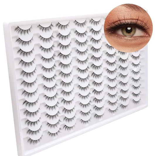 False Eyelashes 48 Pairs Faux Mink Lashes 14mm Wispy Lashes 3D Fluffy Cat Eye Lashes Pack Bulk Wholesale Strip Lashes(style 48-038)-Velvo Beauty