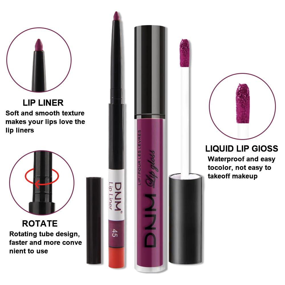 evpct 2Pcs Light Plum Purple Matte Liquid Lipstick Lip Gloss Stain and Retractable Lip Liner Makeup Set for Women Long Lasting Waterproof 24 Hours Lipstick labial mate larga duracion 24 45#-Velvo Beauty