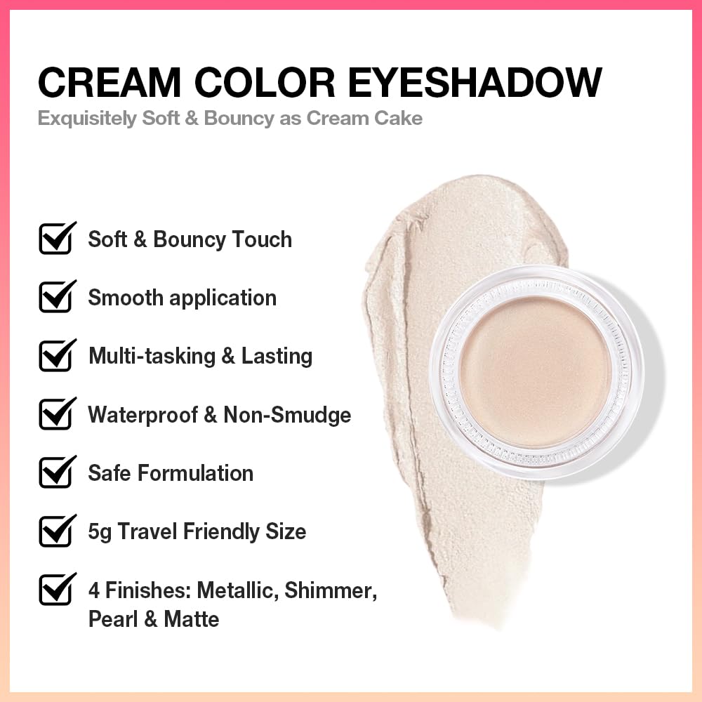 Cream Glitter Brulee Shimmer Metallic Eyeshadow Palette Makeup, Natural Single Mini Instant Holographic Eyeshadow For Women, Sombras Crema Para Ojos, Talc, Paraben & Cruelty Free, 705-Velvo Beauty