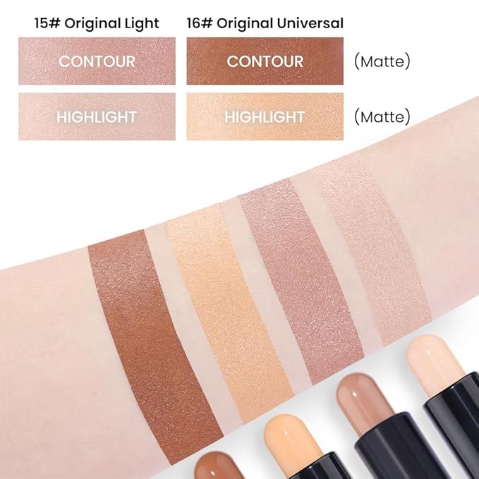 evpct 2in1 Face Shaping & Contouring Stick Cream Contour Concealer Bronzer Stick Makeup Kit for Face Highlighter Makeup Stick contorno maquillaje de maquillaje, ORIGINAL Light + ORIGINAL Universal-Velvo Beauty
