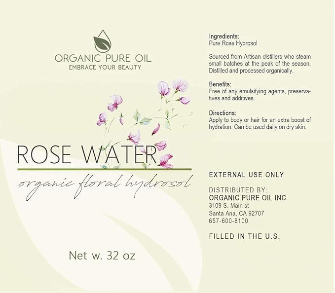 32 oz Rose Hydrosol Water – 100% Pure Rosewater Spray Mist Bulk – Hydrating Face Toner Rose Water for Skin and Hair Linen Spray for Sheets Room Freshener Body Spray Refill by Organic Pure Oil-Velvo Beauty