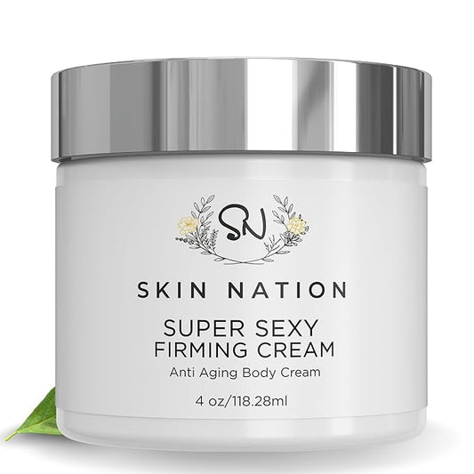 Skin Nation Super Firming Cream, Hydrating Body Lotion with Shea Butter, Glycolic Acid, Aloe Vera, Can Help Smooth Crepey Skin and Support Firmer Neck & Décolleté, 4 oz-Velvo Beauty