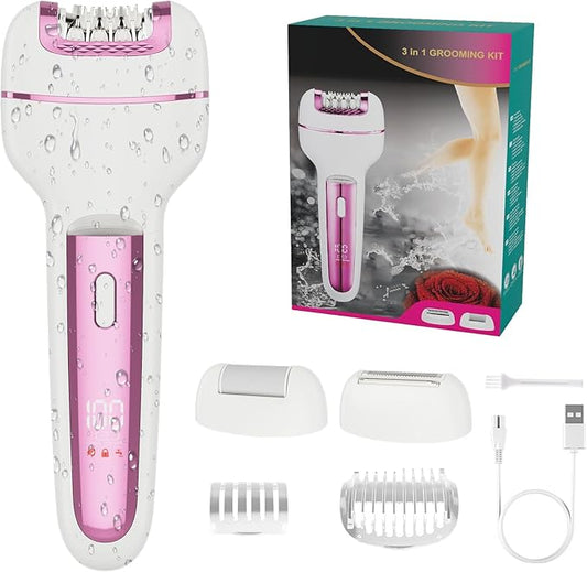 Epilator for Women 3-in-1 Epilator, Body Hair Removal Device,Wet/Dry, Waterproof, Cordless Rechargeable Electric Trimmer & Shaver & Callus Remover for Women & Men 606 Pink-Velvo Beauty