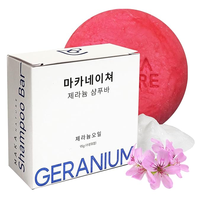 Maka Nature Low-Carbon Shampoo Bar | Korean K-Beauty Haircare with Natural Ingredients for Scalp & Hair Types | Vegan, Eco-Friendly, pH balanced, 3.35oz (Geranium)-Velvo Beauty