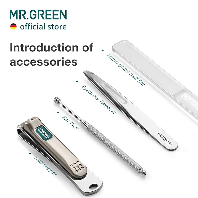 MR.GREEN Colorful Manicure Set Practical Pedicure Kits Nail Clippers Personal Care Tools Facial Hair Scissors with Fashion Case (Mr-6681 Green)-Velvo Beauty