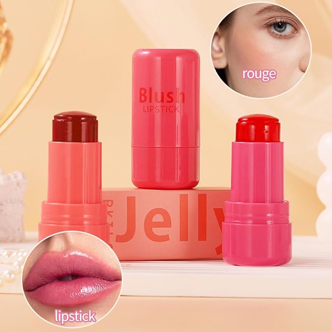 Cooling Water Jelly Tint Blush,4 Colors Multi-Use Tint Blush Makeup Stick Watercolor Finish for Lips and Cheek Stain, Moisturising Waterproof Non-Stick-Velvo Beauty