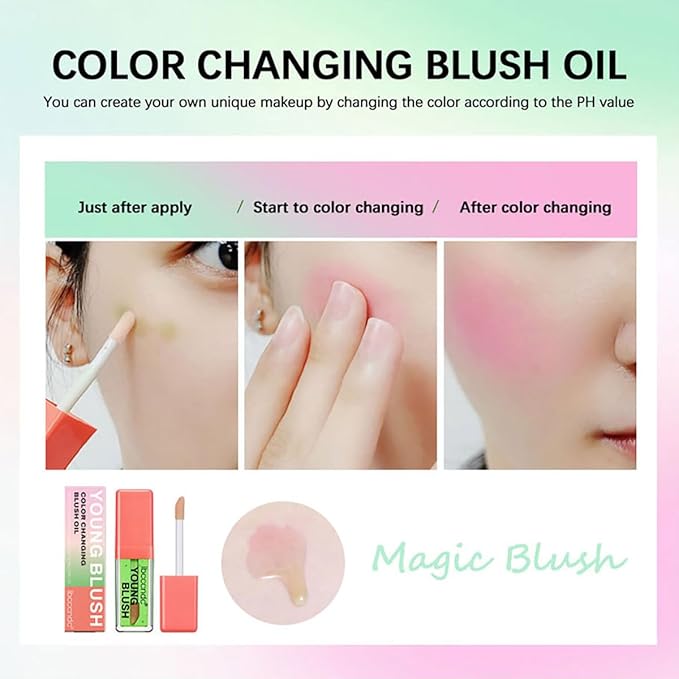Color Changing Blush Oil, Skin's Natural PH Changing Blush for Dewy, Lightweight & Waterproof & Moisturizing Formula, Lasting Hydrating Rouge for All Skin, Easy To Blend, 6.5ml (Clear Green)-Velvo Beauty