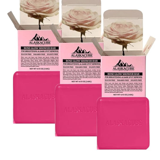 Rose Glow Perfumed Shower Bar Body Wash Dark Spot Removal 4.93 oz (Pack of 3) | Soft Smooth Skin Moisturizes Perfect for Women Gift Beauty Bundle Value Set (Rose Floral)-Velvo Beauty