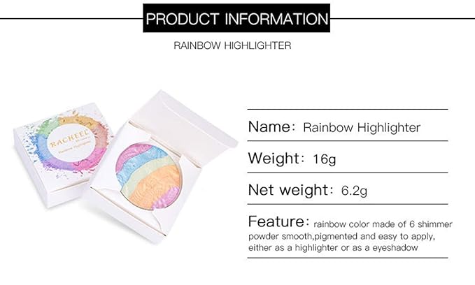 Pro 6 Colors 3D Baked Rainbow Highlighter Eyeshadow Makeup Palette Xmas Cosmetic Blusher Shimmer Powder Contouring Kit Unicorn Blush-Velvo Beauty