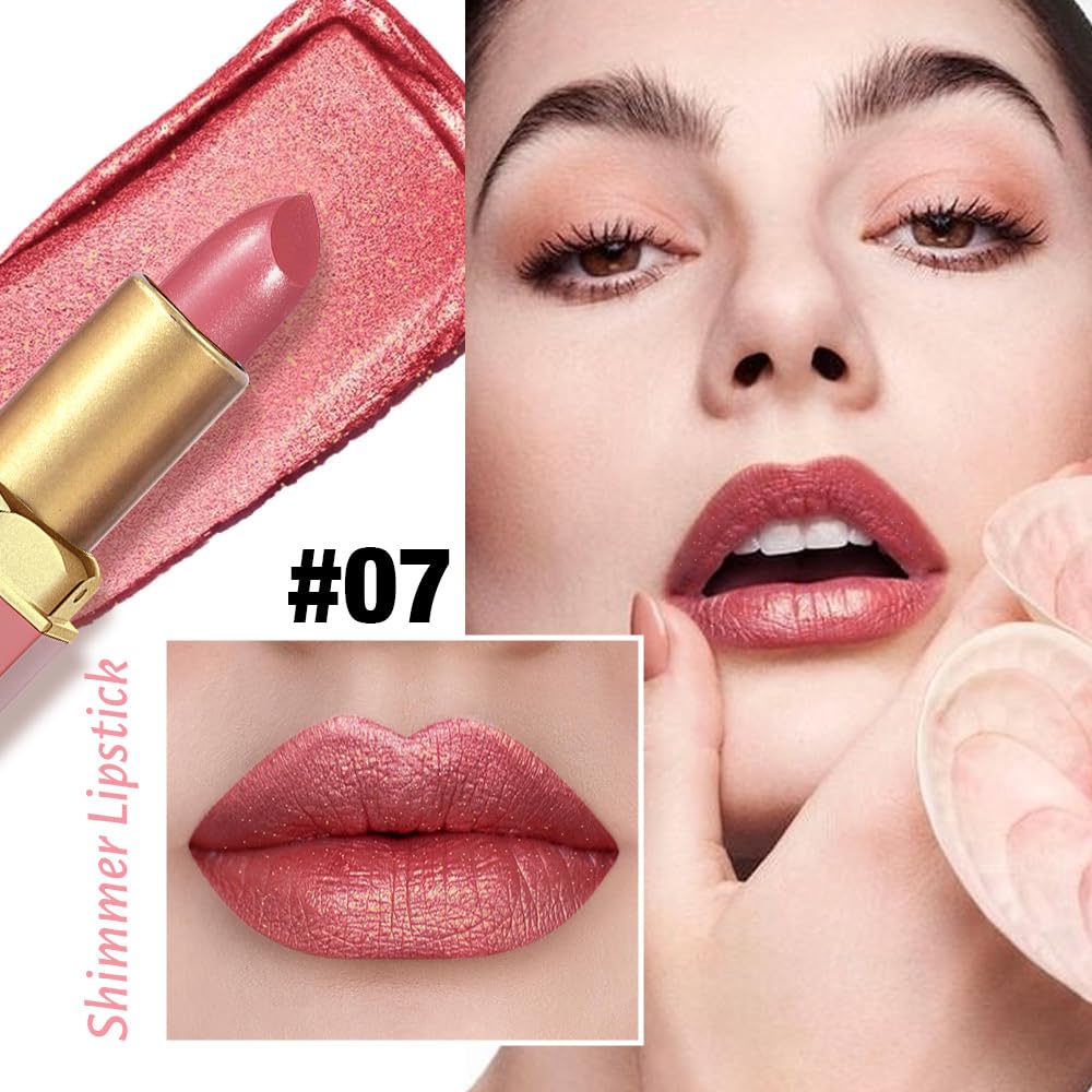 Coral Pink Metallic Lipstick for Women,Lightweight Shimmer Frosted Lipstick,Glitter Lip Gloss Stain Long Lasting Waterproof Smudge Proof 24 Hour Full Coverage Lip Makeup,Vegan-Velvo Beauty
