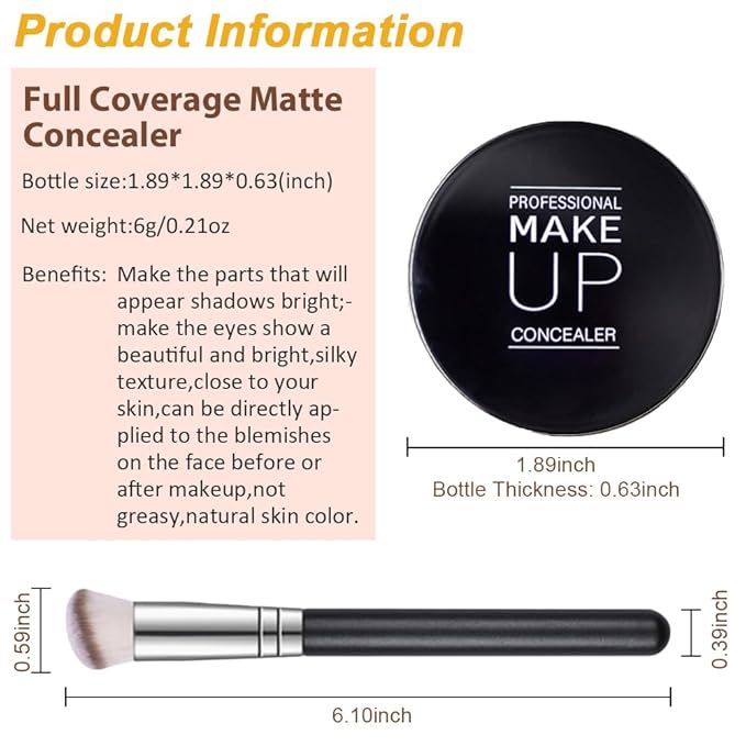 Pot Concealer with Makeup Brush Set,Tattoo Color Correcting Concealer,Full Face Color Correcting Conceal Foundation,Under Eye Concealer Brightener Dark Eye Ring corrector de ojeras (06-TAN)-Velvo Beauty