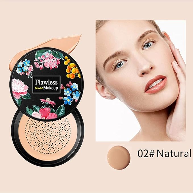 Beauty Glazed Mushroom Head Air Cushion CC Cream Foundation Cover Concealer Makeup Moisturizing Brightening Pigment Liquid Foundation, Even Skin Tone Makeup Base BB # 02 Naturel-Velvo Beauty