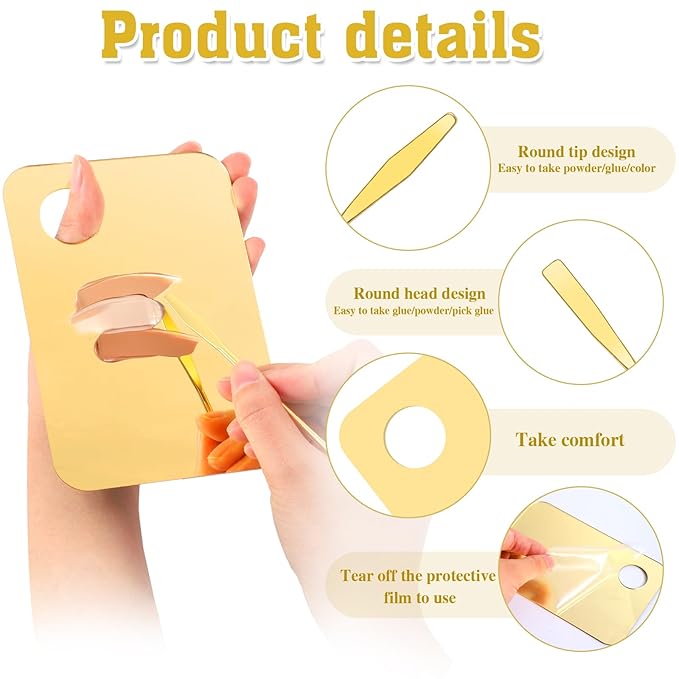 6 in 2 Sets Makeup Mixing Palette, Gold Acrylic Cosmetic Palette with Korean Makeup Spatula Tool for Mixing Foundation Eye Shadow Lipsticks Nail Art-Velvo Beauty