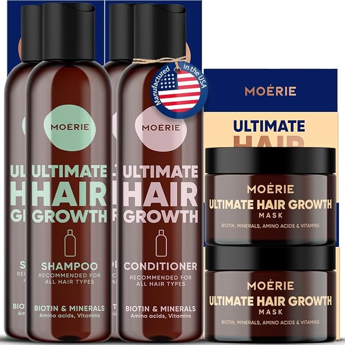 Moerie Ultimate Mineral Shampoo and Conditioner Set - Vegan Friendly, Paraben Free, Hair Growth Products for Longer, Thicker, Fuller Hair - Includes Hair Mask- Double Set-Velvo Beauty