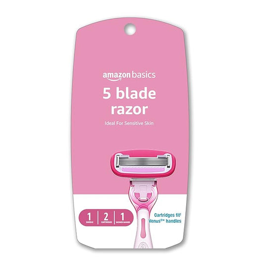 Amazon Basics Women's 5 Blade FITS Razor for Women, FITS Amazon Basics FITS Handle and Venus Handles, Includes 1 FITS Handle, 2 Cartridges & 1 Shower Hanger-Velvo Beauty