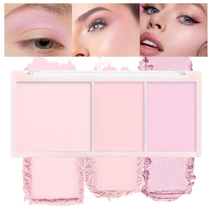 3 IN 1 Brown Nude Face Highlight Bronzer Powder Palette for Face Cheeks Contour Brightening, Buildable Matte Coverage Natural Makeup,Ultra Sculpt Nose Shadow Eyeshadow Primer-Pink-Velvo Beauty