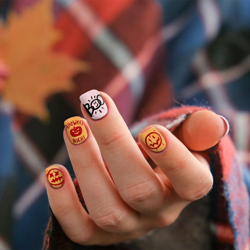 ALIBBON 6 Pcs Halloween Nail Stamping Plates Set, Spider Web Pumpkin Background Nail Art Stamp Templates, Bat Ghost Stamp Templates Kit, Castle Grave Metal Nail Plates for DIY Printing Decor-Velvo Beauty