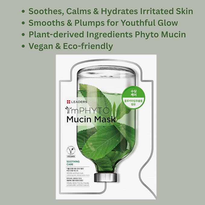 I'MPHYTO Leaders Facial Mask 10 Sheet Mucin Vegan Mask | Soothing Care & Hydrating Skin Care | Natural Plant-Based Ingredient | Certified Vegan | Natural Cellulose Sheet-Velvo Beauty