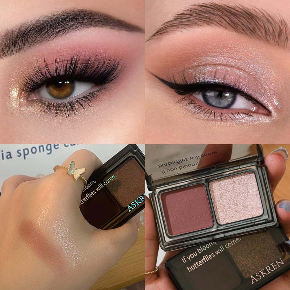 Mauve Champagne Two Color Matte Shimmer Glitter Eyeshadow Palette,Eye Shadow Powder Professional Long-Lasting Waterproof Makeup Palette,Easy-To-Apply and Compact for Travel,Vegan & Cruelty-Free-Velvo Beauty