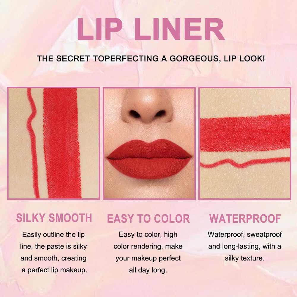 Kaely 2-in-1 Ruby Red Lip Liner & Lipstick Set Kit for Women, Matte Lips Kit with Lip Liner Lip Stains Long Lasting Waterproof 24 Hour Lipstick and Lip Liners Combo Lipliners Pencil Set 14-Velvo Beauty