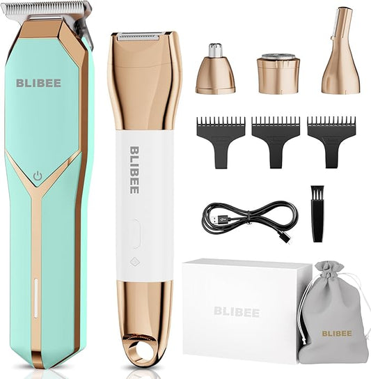 Hair Clippers & 1 Bikini Trimmer - Waterproof Electric Clippers & 4 in 1 Bikini Trimmer Set, Deluxe Wet/Dry Body Shaver for Nose Eyebrows Beard Pubic Hair, Green-Velvo Beauty