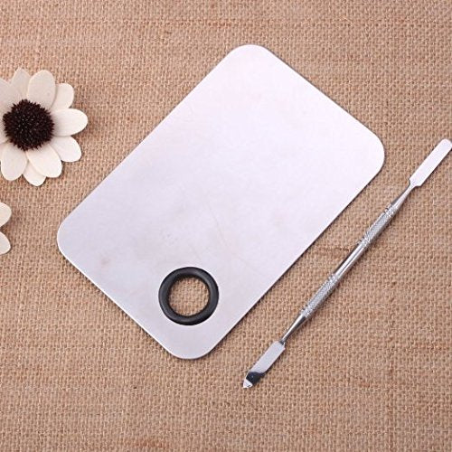 Onwon Stainless Steel Professional Pro Lady Cosmetic Makeup Palette Nail Eye Shadow Mixing Makeup Palette with Spatula Tool(150x100MM)-Velvo Beauty