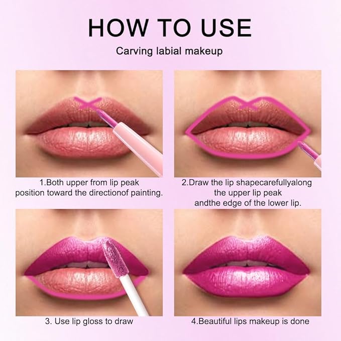 evpct Hot Pink Metallic Glitter Lip Liner and Lipstick Combo Lip Gloss Stain Set Makeup for Women Long Lasting Waterproof 24, Rose Pink Frosted Metallic Shimmer Glossy iridescent Liquid Lipstick 07-Velvo Beauty