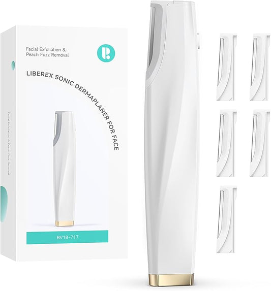 Sonic Dermaplaning Tool for Face - Rechargeable Dermaplane Razor with 6 Refill Dermablades, Facial Hair & Peach Fuzz Remover for Women (White)-Velvo Beauty