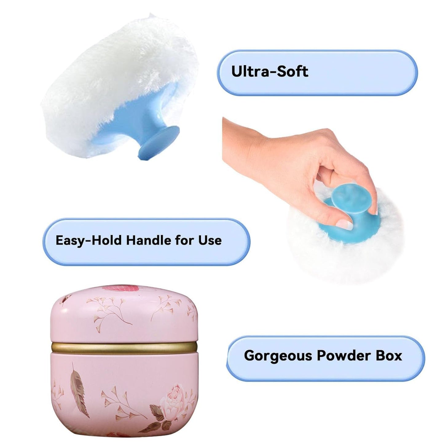 Body Powder Puff and Container, 3.35" Portable Dusting Powder Container with Soft Puff Loose Powder Case Box Jar with Lids for Baby Women Home and Travel Use-Velvo Beauty