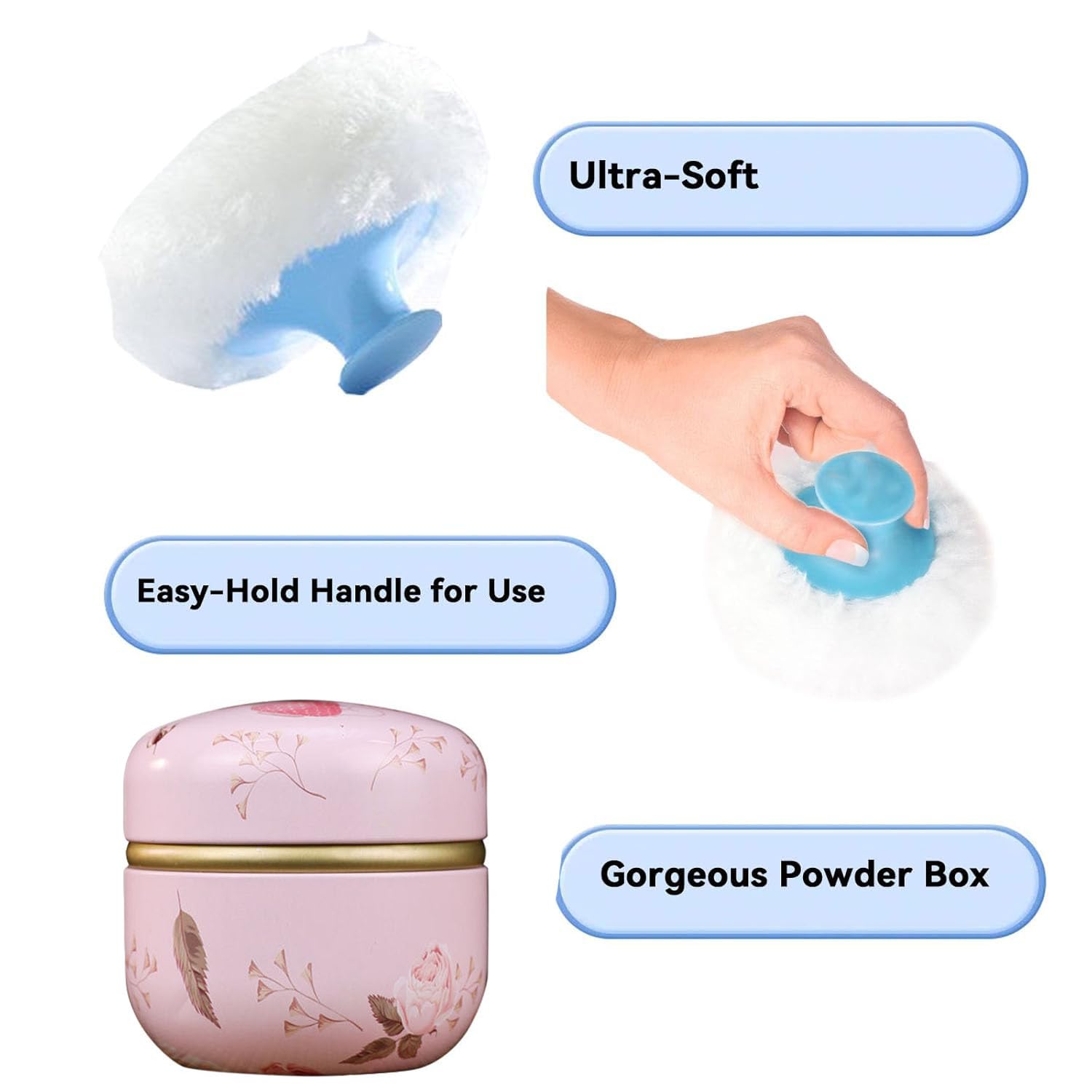Body Powder Puff and Container, 3.35" Portable Dusting Powder Container with Soft Puff Loose Powder Case Box Jar with Lids for Baby Women Home and Travel Use-Velvo Beauty