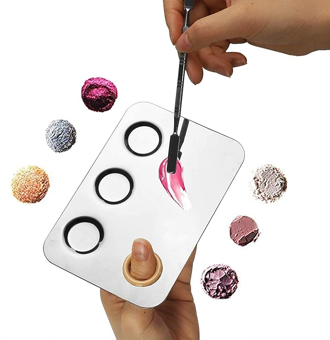 Makeup Mixing Palette, 6x4inch Stainless Steel Makeup Palette 3-well Nail-art Cosmetic Artist Mixing Palette with Makeup Spatula, Stocking Stuffers Christmas Gifts for Women-Velvo Beauty