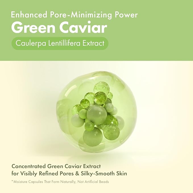 Green Caviar Pore Ampoule With 2,500ppm Green Caviar, Niacinamide, Pore Minimizer, Hydrating, Firming, Pore Tightening, Reduces Pores, Korean Skin Care, 33ml, 1.11 fl.oz.-Velvo Beauty