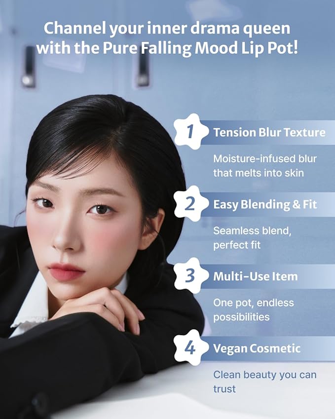 DEARMAY Pure Falling Mood Lip Pot No. 07 Endless Replay 0.23 Oz. Vegan Lip Stain Lip & Cheek Multi-Use Tint With Hydrating Formula for Smooth Soft Blend Without Dryness or Fine Lines, Korean Makeup-Velvo Beauty