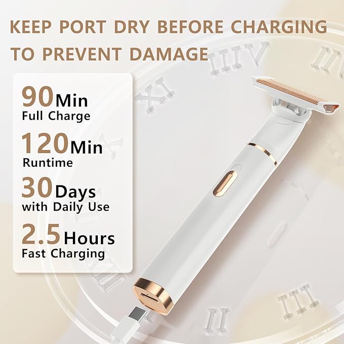 Women's 5-in-1 Electric Bikini Trimmer, USB-C Rechargeable Shaver & Trimmer for Body, Face & Nose – Painless Wet & Dry Shave (Keep Device Dry; Remove Blades for Cleaning)-Velvo Beauty