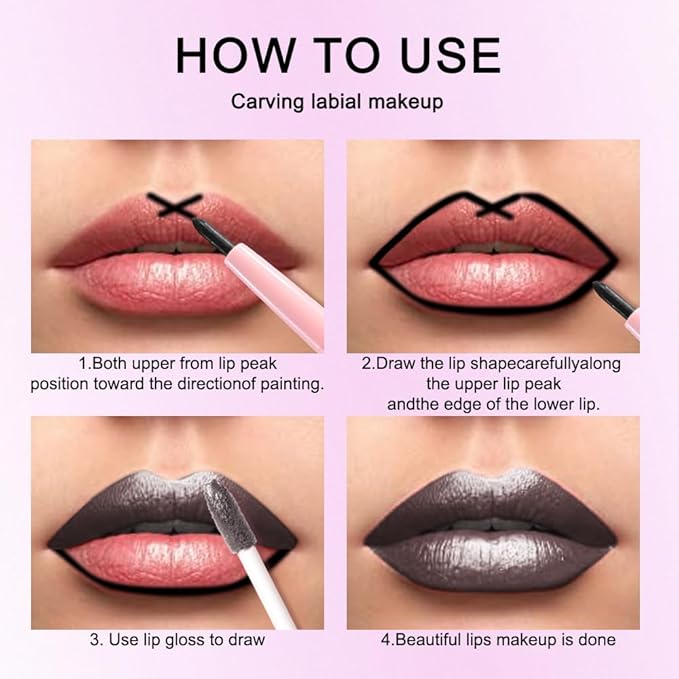 evpct Black Metallic Glitter Lip Liner and Lipstick Combo Lip Gloss Stain Set Makeup for Women Long Lasting Waterproof 24, Goth Gothic Halloween Metallic Shimmer Frosted Iridescent Liquid Lipstick 17-Velvo Beauty