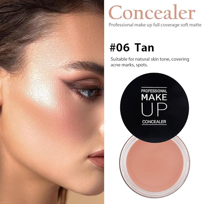 Pot Concealer with Makeup Brush Set,Tattoo Color Correcting Concealer,Full Face Color Correcting Conceal Foundation,Under Eye Concealer Brightener Dark Eye Ring corrector de ojeras (06-TAN)-Velvo Beauty