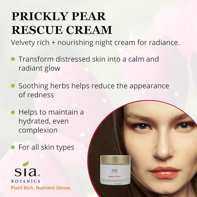 Rescue Face Cream (65g/2.3oz Glass Jar) | Facial Moisturizer w/Prickly Pear Cactus, Aloe Vera, Green Tea Extract | Natural, Clean, Botanical Skincare for Women-Velvo Beauty