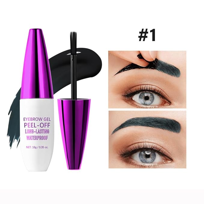 2Pcs Peel Off Eyebrow Tint Gel - Waterproof & Sweatproof All-Day Wear, Transfer-Resistant Tattoo Effect, All Skin Types + Mother’s Day Gift Set, 01#Black-Velvo Beauty